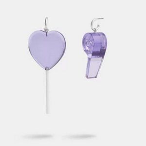 Coach Heart Lollipop And Whistle Mismatch Earrings Purple NWT